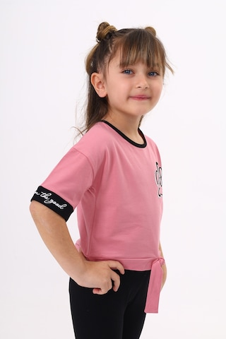Toontoy Kids Toontoy Kız Çocuk Önü Bağlama Detaylı Baskılı Tişört Gülkurusu