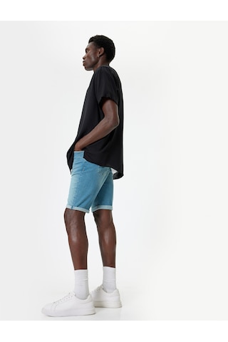 Koton Slim Fit Kot Şort Bermuda Katlamalı Paça Cep Detaylı Pamuklu Orta İndigo 4sam40030ıd İndigo