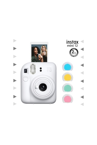 Fujifilm Instax Mini 12 Fotoğraf Makinesi + 4'lü Renkli Lens Seti Beyaz