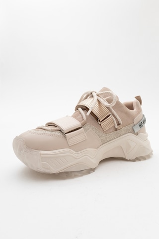 Luvishoes Luvi Shoes Lulen Bej Rose Sim Yazılı Cırtlı Kadın Spor Sneakers Bej