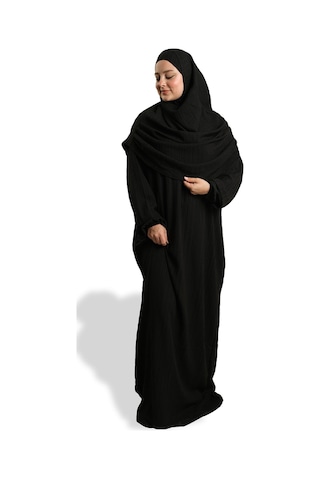 Hürrem Bone 2 Parça Namaz Elbisesi Dokuma Kendinden Desenli 2502 01 Siyah