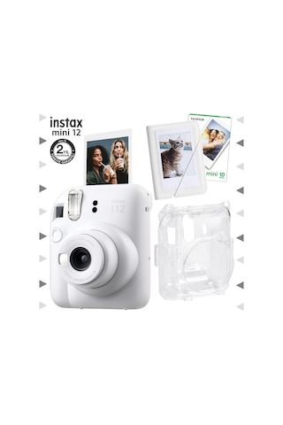 Fujifilm Instax Mini 12 Fotoğraf Makinesi + 10'lu Film Mini Albüm + Şeffaf Kılıf Seti Beyaz