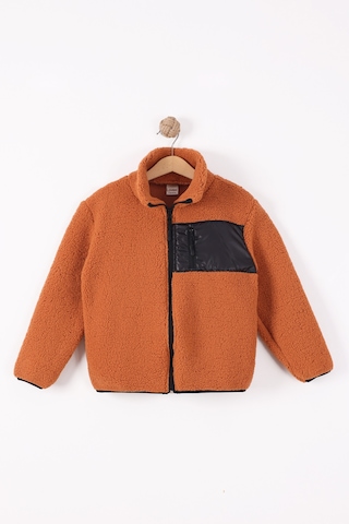 Monox Çocuk Lastik Manşetli Fermuarlı Unisex Kuzu Wellsoft Peluş Ceket Kiremit