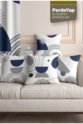 Modern Lacivert Gri Geometrik Desenli 4 Lü Kırlent Kılıfı
