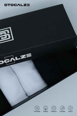 Stocalze Erkek Bambu Patik Çorap Dikişsiz Kaymaz Logo Desenli 6'lı Kutulu Set 40-46 Siyah - Lacivert - Beyaz