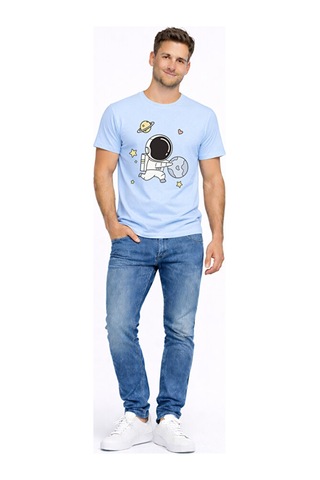 Sevgili Kombini Astronot Baskılı Çift Tişört Oversize Unisex Partner Tişört 2 Li Set Mavi