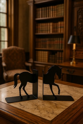 At Figürlü Metal Kitap Tutucu 2 Li Set Dekoratif Masa Üstü Kitaplık Aksesuarı