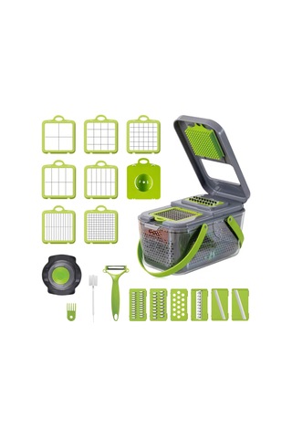 22'si 1 Arada Çok Fonksiyonlu Sebze Doğrayıcı Konteynerli Gri Gri