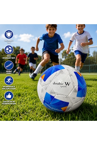 Double W Sports Dikişli Futbol Topu No:5 Mavi Beyaz Antrenman Topu Açık Mavi - Beyaz