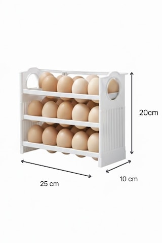 30 Bölmeli Yumurta Organizer 3 Katlı Kaydırmalı Buzdolabı İçi Düzenleyici Raf Beyaz