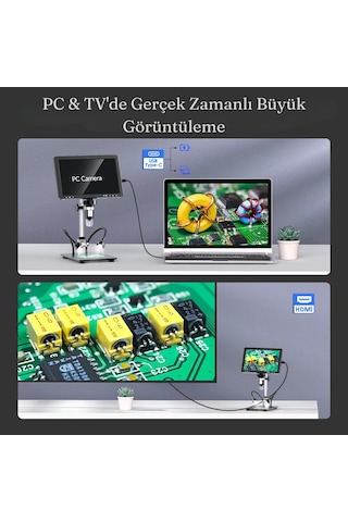 10.1 İnç Dm12 Hdmı Dijital Mikroskop 2000x Zoom 8 Led 20mp Tv