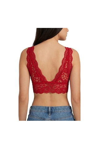 Efnaz Style Dantel Bralet Crop Sütyen V Yaka Askılı Şık Esnek Rahat - Kırmızı