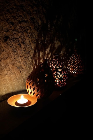 İkili Toprak El Yapımı Dekoratif Tasarım Tabaklı Mumluk Set, Deko