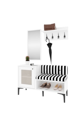 Trio Aynalı,raflı,hasırlı Ayakkabılık/portmanto %100mdf