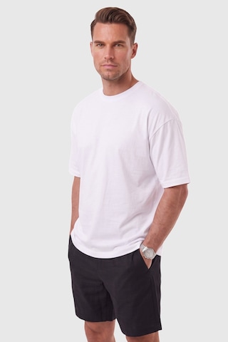 Rizzup Erkek %100 Pamuk Oversize Geniş Kesim Bisiklet Yaka Basic Beyaz Tişört 2604362