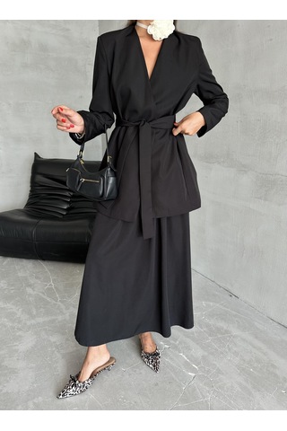 Siyah Elegant Kuşaklı Ceket Siyah