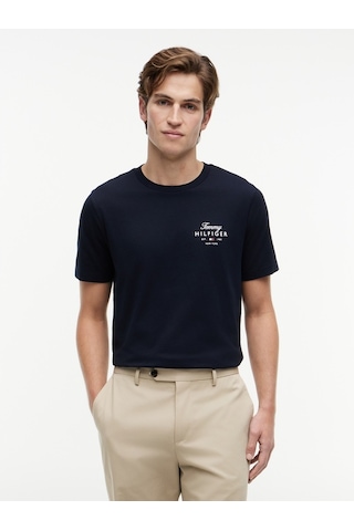 Tommy Hilfiger Scrıpt Stack Regular Tee Erkek Mavi T-shirt - Mw0mw43224