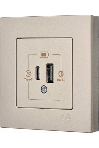 Günsan Eqona Metalik Bej 2 Çıkışlı USB Şarj Prizi - 20W (Type C + Type A)