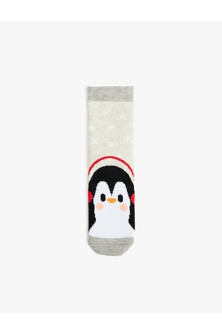 Koton Penguenli Pamuklu Havlu Çorap Gri 7wkb80041aa