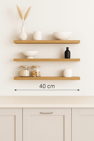 40 Cm 3lü Safir Meşe Mdf Uçan Duvar Rafı Gizli Bağlantı Kitaplık