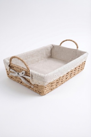 Bambu Ekmek Sepeti, 31x20x10 Cm, Dantelli Çiçek Desenli Kumaş, Metal Çerçeve Kahverengi