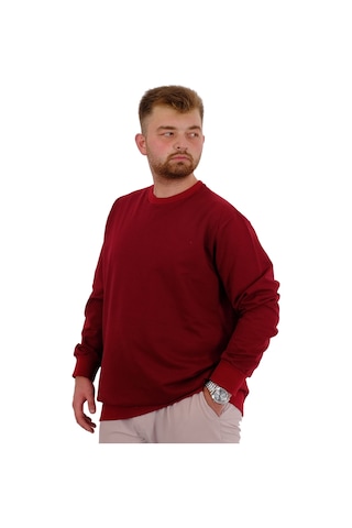 Mode Xl Büyük Beden Erkek Bisiklet Yaka Basic Sweatshirt U24174 Bordo Bordo