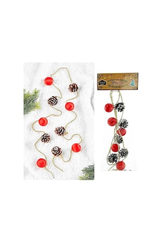 Kırmızı Zincirli Kozalaklı Yılbaşı Ağaç Süsü Toplu Dekoratif Süs