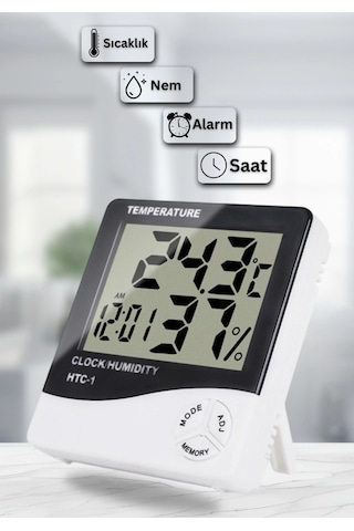 Dijital Oda Termometre Sıcaklık Ve Nem Ölçer Masa Saati Alarm Pil Dahil