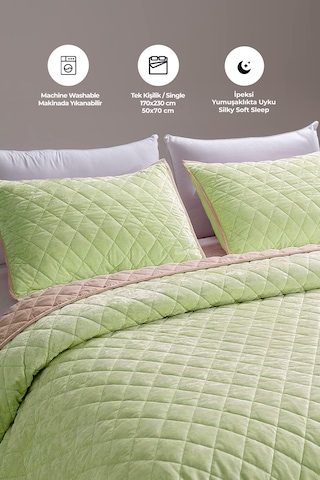 Kapitone Kadife Yatak Örtüsü Seti Tek Kişilik Supersoft 2 Parça