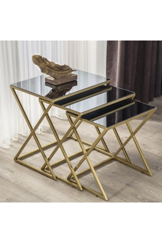 Venedik Gold Metal Ayaklı,Füme Aynalı Zigon Sehpa (533735195)