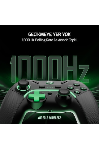 GamePower Vitrus Hall Effect Joystickli Kablosuz Siyah Gamepad 2.4G Bluetooth PC Uyumlu
