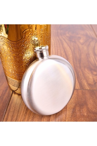 Perlotus 5 Oz 150 Cc Hunili Çelik Viski Yuvarlak İçki Cep Matarası Gri