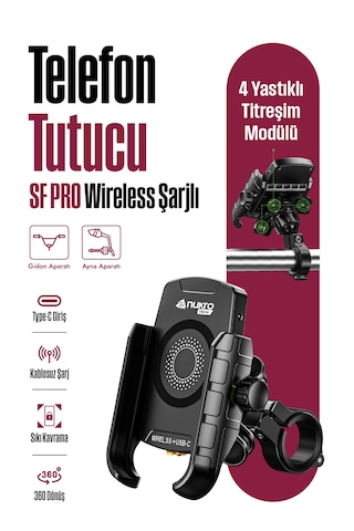 Sf Pro 4 Yastıklı Titreşim Modüllü Motosiklet Telefon Tutucu 15w Kablosuz Şarj & Usb-c Hızlı Şarj Siyah Sf Pro 4 Yastıklı Titreşim Modüllü Motosiklet Telefon Tutucu 15w Kablosuz Şarj & Usb-c Hızlı Şarj Siyah