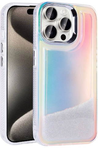 Apple Uyumlu iPhone 15 Pro Max Kılıf Airbagli Renkli Arka Yüzey Boncuk Tasarımlı Tchs Kumul Kapak - Pembe Pembe