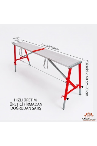 Alüminyum Gövdeli Çelik Ayaklı Teleskopik Katlanır İnşaat İskelesi - 400 Kg Taşıma Kapasitesi 90x48x160cm