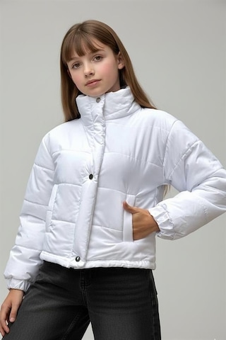 Veraura Lifestyle Kız Çocuk Beyaz Çıtçıtlı Fermuarlı Şişme Mont