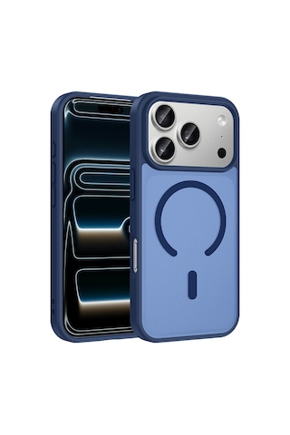 Apple Uyumlu iPhone 17 Pro Max Kılıf M-safe Şarj Özellikli Mkst Babet Kapak - Mavi