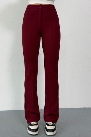 Krep Kumaş Likralı Önü Çimalı Kahverengi Kadın Palazzo Pantolon Bordo