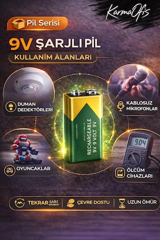 9v Şarj Edilebilir Pil 200 Mah Şarjlı Pil Dedektör, Mikrofon Ve Elektronik Cihaz Pili