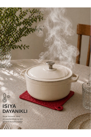 2'li Silikon Nihale Taş Model Görünüm Isıya Dayanıklı Yanmaz Yapışmaz Tencere Çaydanlık Altlığı Mutfak Aksesuarı Antrasit Kırmızı
