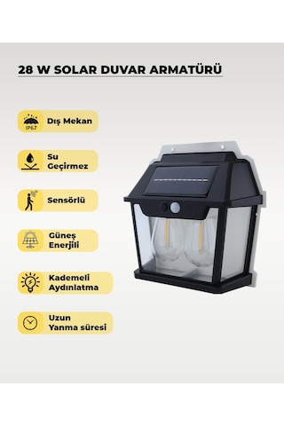 28w Dekoratif Çift Ampullü Solar Aplik 3200k Sarı Işık 1 ADET