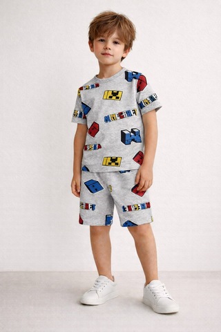 Beka Kids Erkek Çocuk Kısa Kollu Bisiklet Yaka Desenli Pijama Takımı Alt-üst Takım Çok Renkli