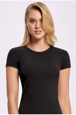 Markapia Likralı Yuvarlak Yaka Kadın T-shirt 5 Adet Siyah