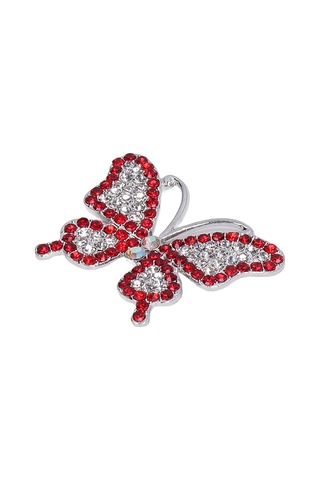 Lemestar Kırmızı Ab Renkli Kelebek Desenli Cam Ve Metal Broş - 5 Adet Paket - Gömlek, Elbise, Telefon Kılıfı Dıy Dekorasyon Aksesuarı Kırmızı