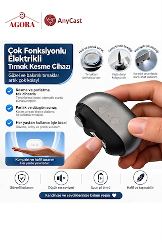 Anycast Elektrikli Tırnak Makası, 3'ü 1 Arada Led Işıklı Otomatik Tırnak Kesici, 2 Hızlı Şarjlı, Törpü Ve Tırnak Toplayıcı, Her Yaşa Uygun Ve Güvenli Tırnak Bakım Aleti