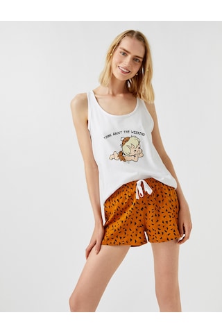 Koton Baskılı Pijama Takımı Pamuklu Kahverengi Desenli 1ylk79418mk