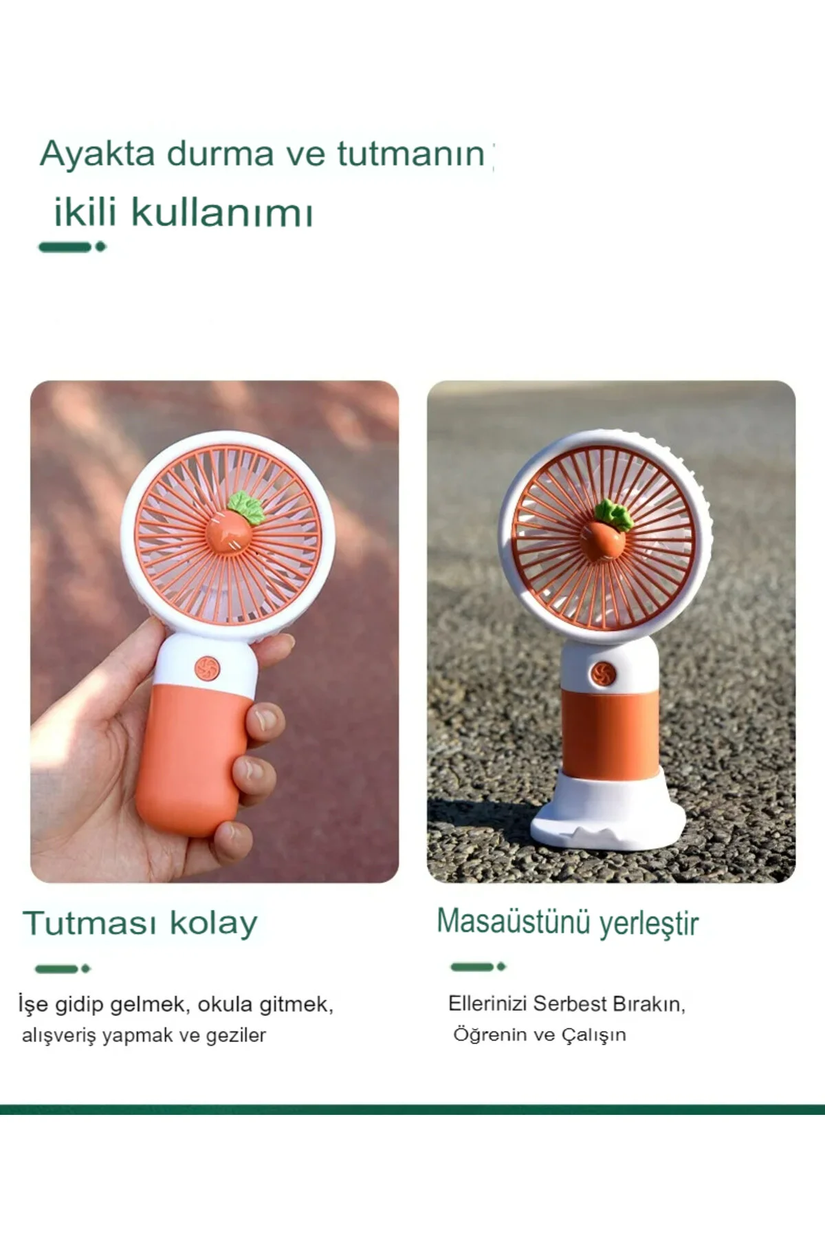3 Kademeli Meyveli Masa Standlı Model Şarjlı El Fanı Serinletici Taşınabilir Fan Turuncu