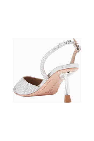 Nicoli Belize 60 Crystal Slingback Pumps, Satin-metallic Leather, 60mm Topuk, El Işçiliği Lüks Tasarım Topuklu Ayakkabı Gümüş