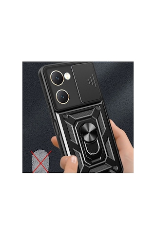 Tedar Vivo Y18 Kılıf Pars Lens Yüzüklü Silikon - Siyah Najmaddin standart