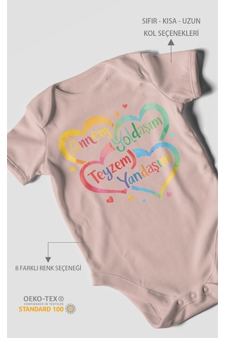 Morivokids Annem Yoldaşım Teyzem Yandaşım Kısa Kollu Bebek Body Pastel Pembe